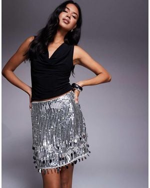 ASOS Sequin And Embellished Fringe Mini Skirt - Blue