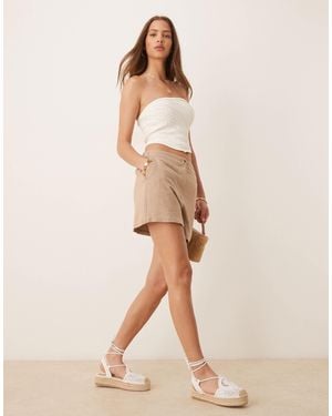 ASOS Relaxed Shorts With Linen - Natural