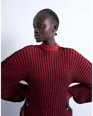 TOPSHOP Cocoon Plated Ribbed Jumper - Red