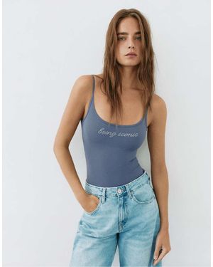 Pull&Bear Body Con Grafica Con Strass - Blu