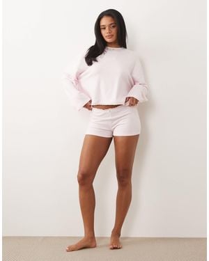 ASOS Soft Jersey Pajama Boy Shorts With Floral Trim - Pink