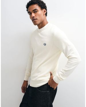 Fred Perry Pull en maille à point piqué avec logo en écru - Neutre