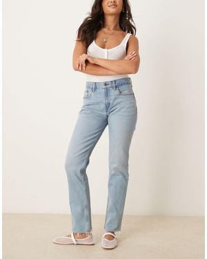 Abercrombie & Fitch Curve Love Mid Rise 90's Straight Jeans - Blue