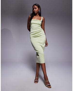 ASOS Robe mi-longue fendue en imitation néoprène avec encolure incurvée - sauge - Vert
