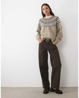 Aware Jersey De Punto De Mezcla De Lana Con Cuello Redondo Y Grecas Alpinas En Jaspeado-Neutro - Gris
