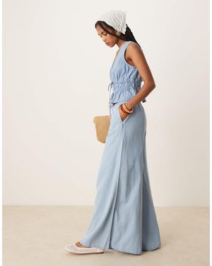 Mango Denim Look Wide Leg Trouser Co-ord - Blue