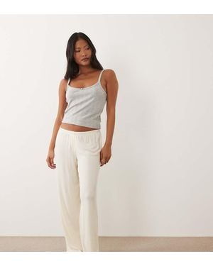 ASOS Asos Design Petite Mix & Match Rib Wide Leg Pyjama Trouser - White