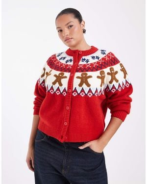 ASOS Asos Design Curve Christmas Gingerbread Cardigan - Red