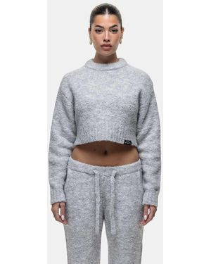Good For Nothing Cropped Bouclé Knitted Sweatshirt - Grey