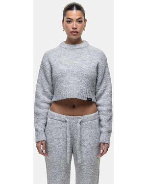 Good For Nothing Cropped Bouclé Knitted Sweatshirt - Grey