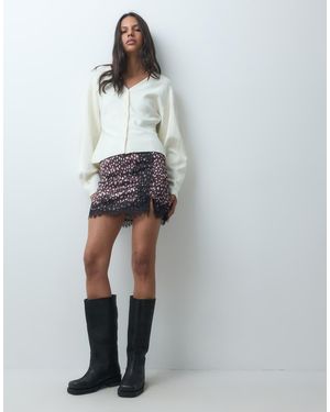 ASOS Lace Insert Satin Mini Skirt - White