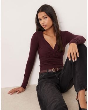 Motel Yenari Wrap Detail Long Sleeve Knit Top - Multicolour