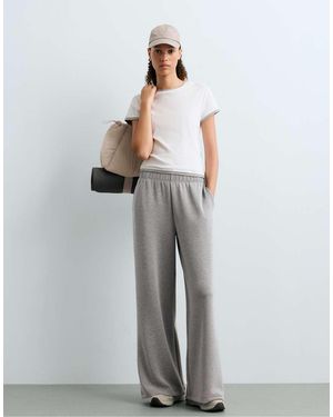 Oysho Wide-Leg Piping Trousers With Modal - Grey