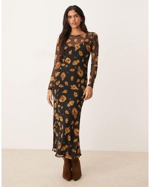 Never Fully Dressed – langärmliges maxikleid aus netzstoff - Natur