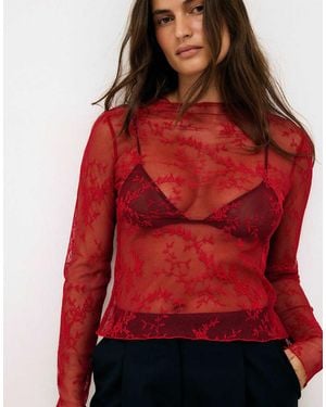 NA-KD Long Sleeve Lace Top - Red