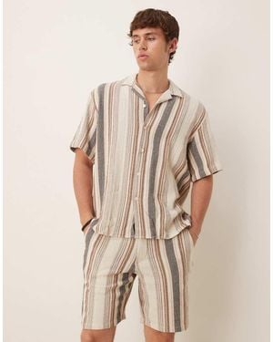 SELECTED 100% Cotton Co-ord Textured Stripe Shorts - Natural