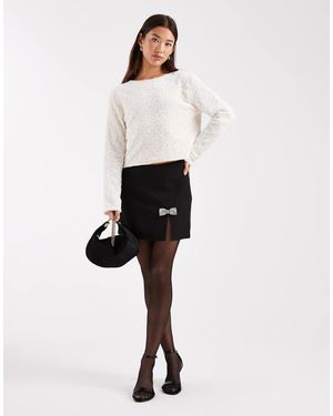 ONLY Rhinestone Bow Detail Mini Skirt - White
