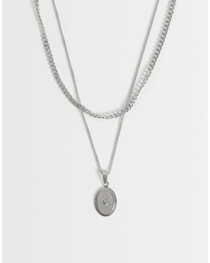 ASOS Waterproof Stainless 2 Pack Necklace With Star Detail And Pendant Necklace - White