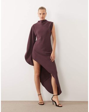 ASOS One Sleeve High Neck Maxi Dress With Asymmetric Hem - Purple