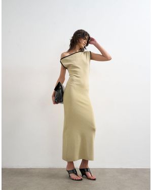 TOPSHOP Knitted Textured Twist Detail Off Shoulder Maxi Dress - White