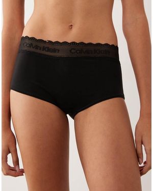 Calvin Klein Braguitas Negras Estilo Culotte De Algodón Y Encaje - Negro