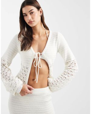 4th & Reckless Cotton Rich Crochet Tie Front Wide Sleeve Beach Top - White