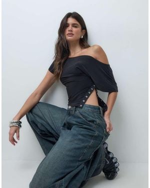 Collusion Off-Shoulder Slinky Studded Top - Blue