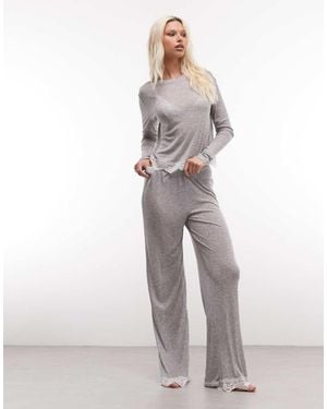 ASOS Semi Sheer Wide Leg Trouser With Lace Trim - Grey