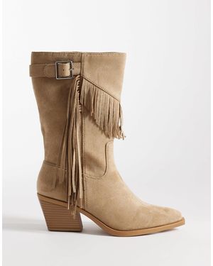 SEQWL Cowboy Knee Boots With Buckle Trim And Fringe - Brown