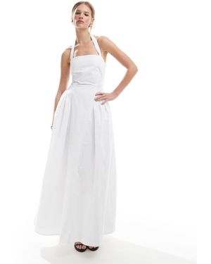 4th & Reckless Cotton Square Halterneck Hip Pleat Detail Maxi Dress - White
