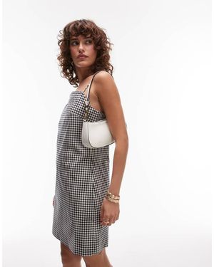 ARKET Vestido Corto A Cuadros Vichy Monocromáticos De Tirantes Finos Con Cuello Cuadrado De - Blanco