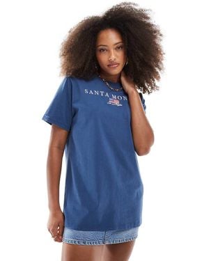 Daisy Street Oversized T-shirt With Santa Monica Graphic - Blue