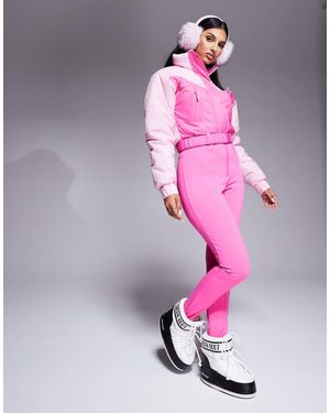 ASOS 4505 Ski & Snow 4505 Ski Water Repellent Insulated Colour Block Retro Ski Suit - Pink