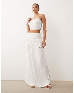 ASOS Co-Ord Crinkle Shirred Waistband Maxi Skirt - Natural