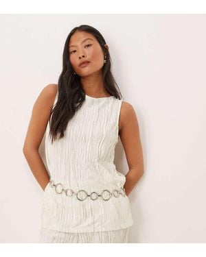 Vila Plisse Slash Neck Sleeveless Top Co-ord - Natural