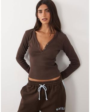 Kaiia Gerippte, figurbetonte henley-top aus baumwollmix - Mehrfarbig