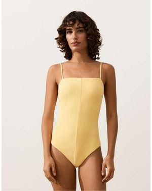Oysho Rib Bandeau Swimsuit - Natural