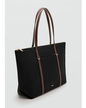 Mango Bolso Tote Clásico Con Asas En Contraste De - Negro