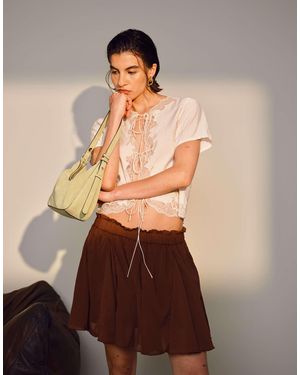 TOPSHOP Delicate Tie Front Cap Sleeve With Lace Top - Brown