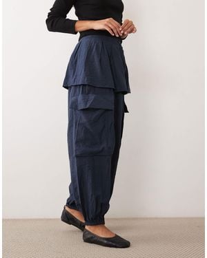 ASOS Balloon Leg Skirt Detail Trousers - Blue