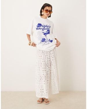 ASOS Premium Tiered Textured Lace Maxi Skirt - Natural