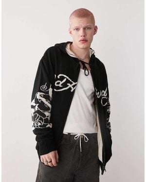 Ed Hardy Knitted Love Kills Zip Through Hoodie - Black