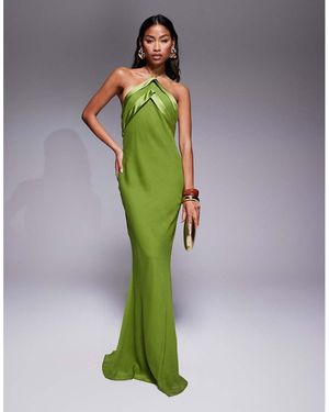 ASOS Satin Tape Halter Maxi Dress - Green
