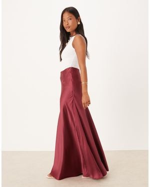 ASOS Asos Design Petite Volume Drape Satin Maxi Skirt - Red