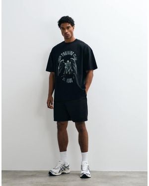 4505 Heavyweight Cotton Oversized T-shirt With Chest Print - Blue