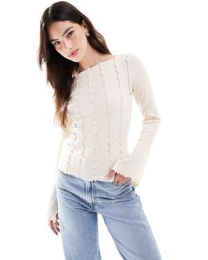 Monki Overlock Seam Detail Ribbed Jersey Top - Natural