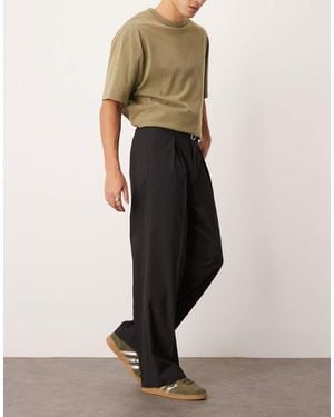 ASOS Smart Wide Leg Trousers With Belt Detail - Black