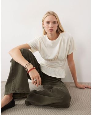 Miss Selfridge Gathered Peplum Hem Top With Waistband-white - Natural
