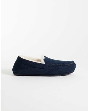Threadbare Fleece Lined Moccasin Slippers - Blue