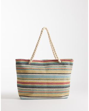 Kaiia Bolso Playero A Rayas De Colores De Paja Entretejida Con Asa De Cuerda Exclusivo De - Multicolor